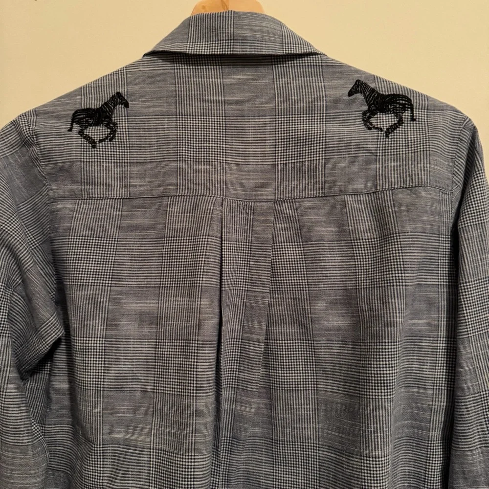 Zara Plaid Zebra Embroidered Button down Shirt